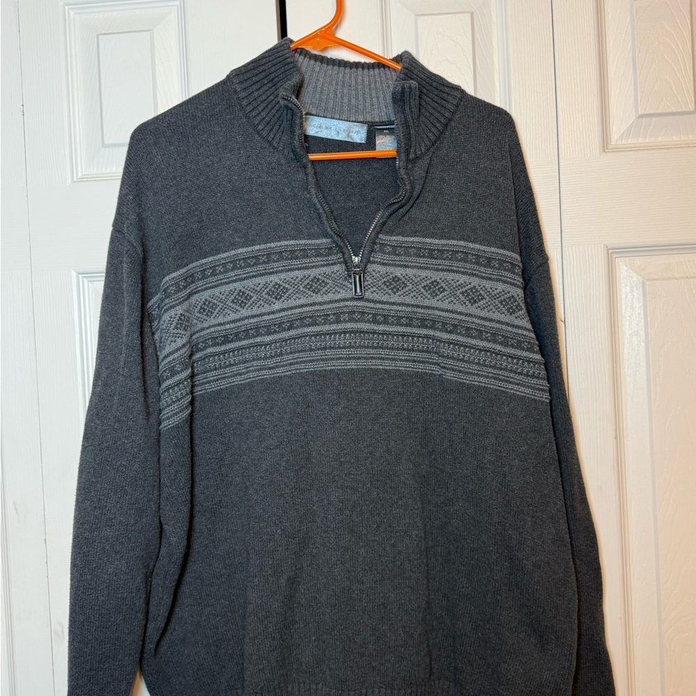 Oscar de‎ la Renta Half-Zip Men's Sweater XXL Gry/white
